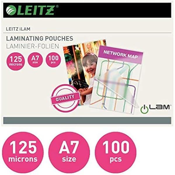 Lamineringspåsar - LEITZ - 33805 - 125 mikron - Transparent - Paket med 100 A7