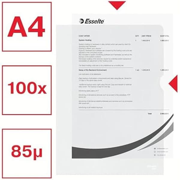 Hörnmapp - Esselte - 18203 - A4 - Kapacitet 40 ark - Transparent - Vattentålig