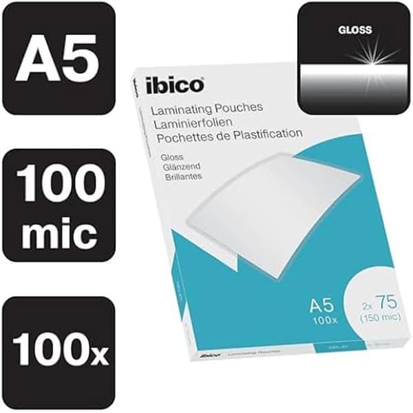 A5 lamineringspåsar - Ibico - 150 mikron - Högt skydd - Blank finish - Paket om 100