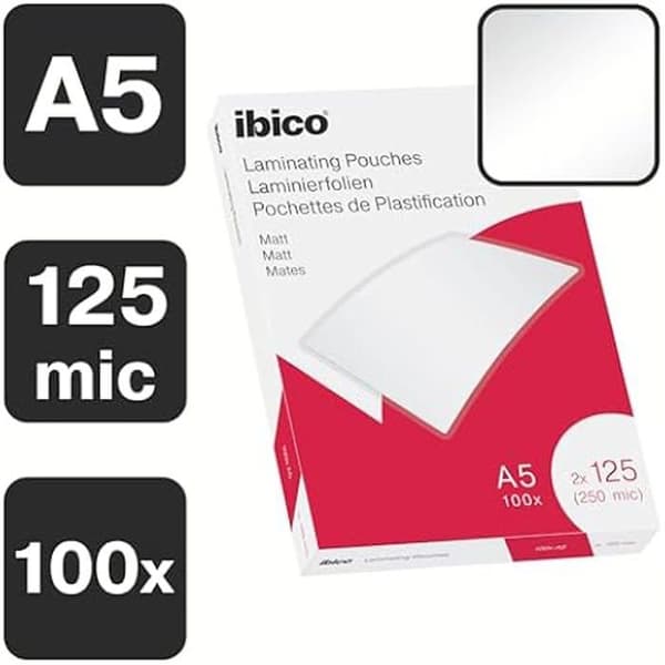 Plastifieringsfickor A5 - IBICO - 250 mikron - Hög skydd - Paket med 100 - Matt finish