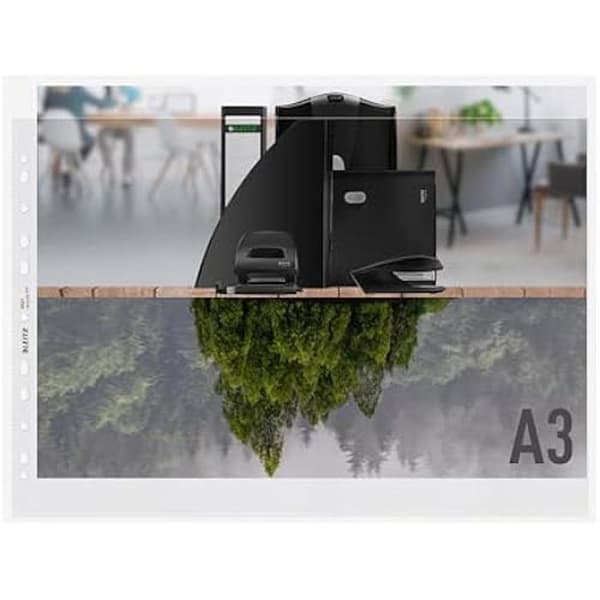 Pockets A3 - LEITZ - Förpackning om 25 - 100% Återvinningsbar - Matt Prägling - Perforerad Plastremsa