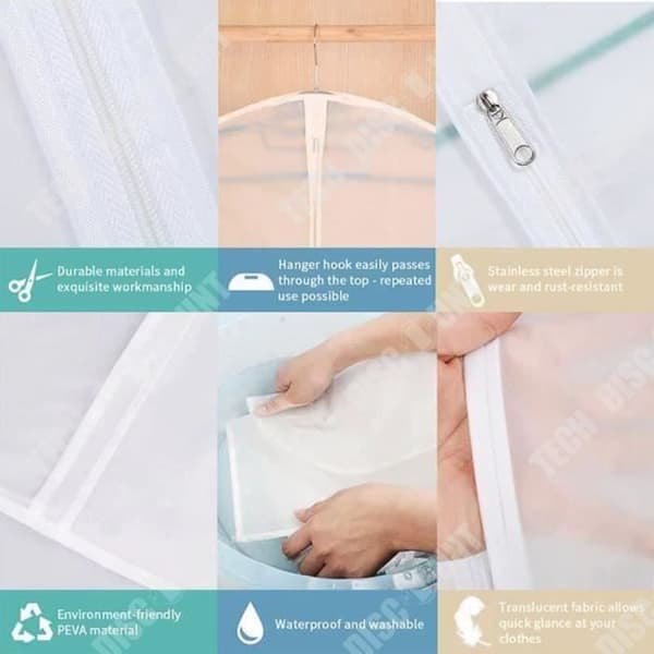TD® Transparent Miljöskydd Kläder Dammskydd Tvättbart Dammtät Klädpåsskydd