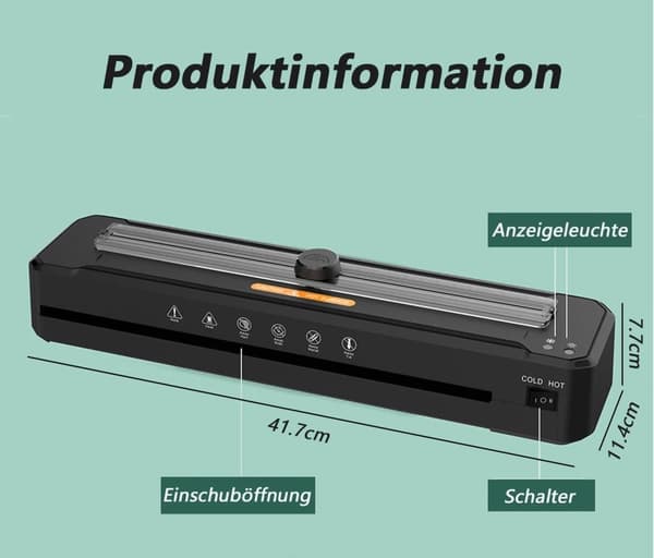 Laminator, fotolaminator, passar för både kall- och varmlaminering, för flera storlekar