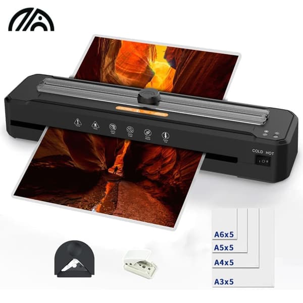 Laminator, fotolaminator, passar för både kall- och varmlaminering, för flera storlekar