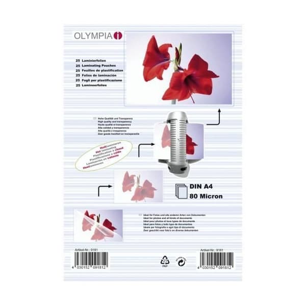 Plastfodral - Olympia - A4 - 80 mikron - 25 blad - Referens 9181