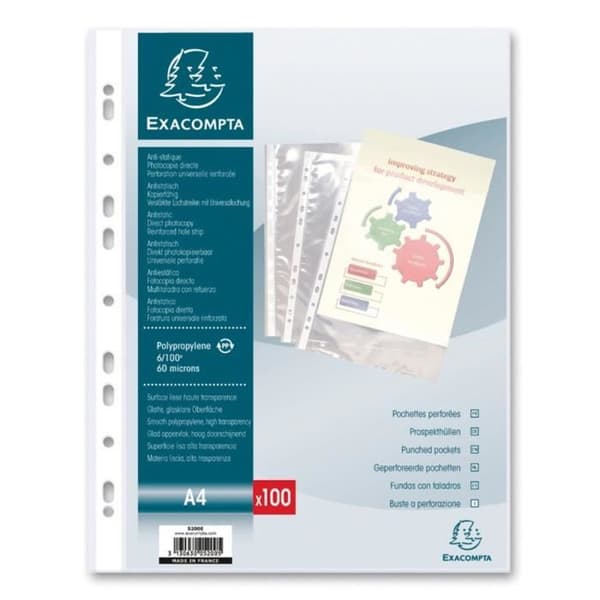 EXACOMPTA 100 Perforerade fickor A4 Slät polypropen 6x100e