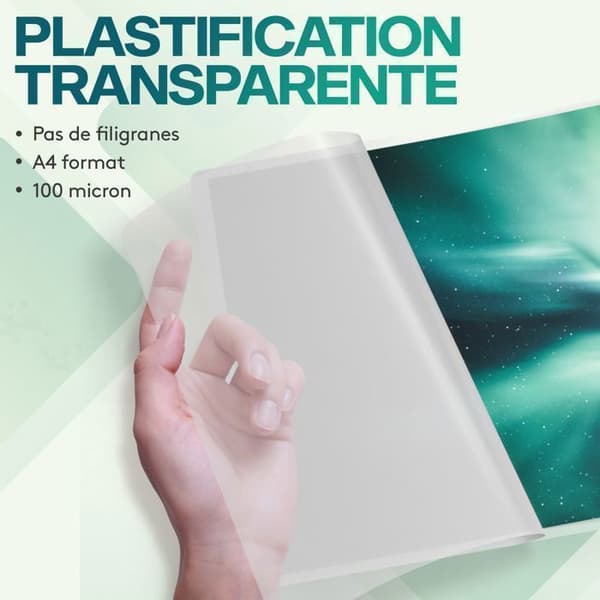 ACROPAQ 100 Plastfickor A4 100 mikron - 100 universella plastfickor - Glänsande - Rundade hörn