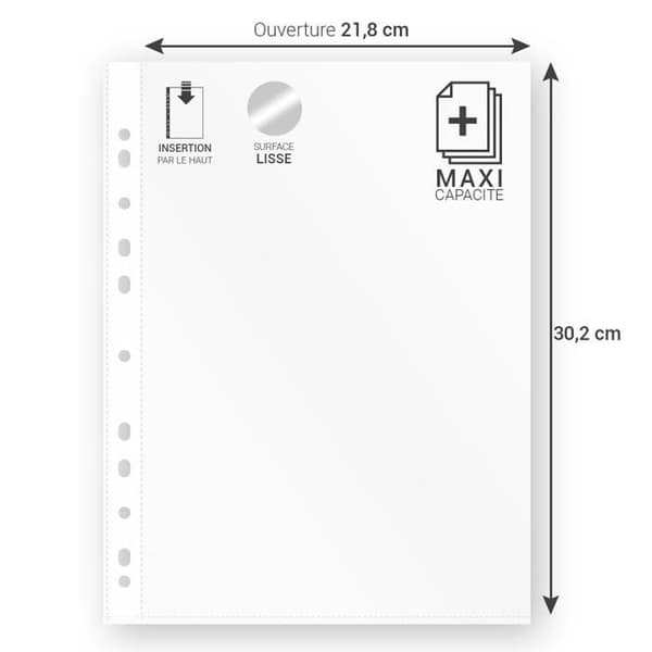 Hålslagna fack A4 - Waytex - 931307 - Transparenta - Släta - 70 mikron - Paket med 100