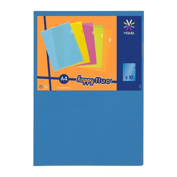 Viquel plastpåse Påse med 10 A4 Happy Fluo hörnfickor i 13/100eme polypropen. Blandade färger