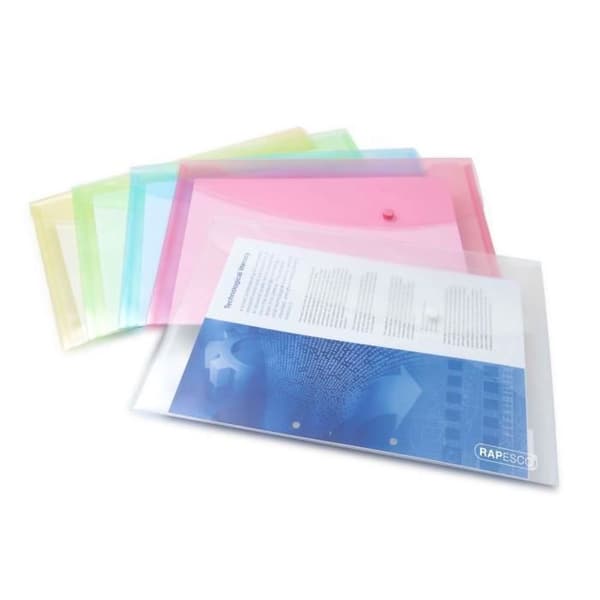 Dokumentfolder - Pastell assorterade - 5-pack - A4 - Tryckknapp - Unisex