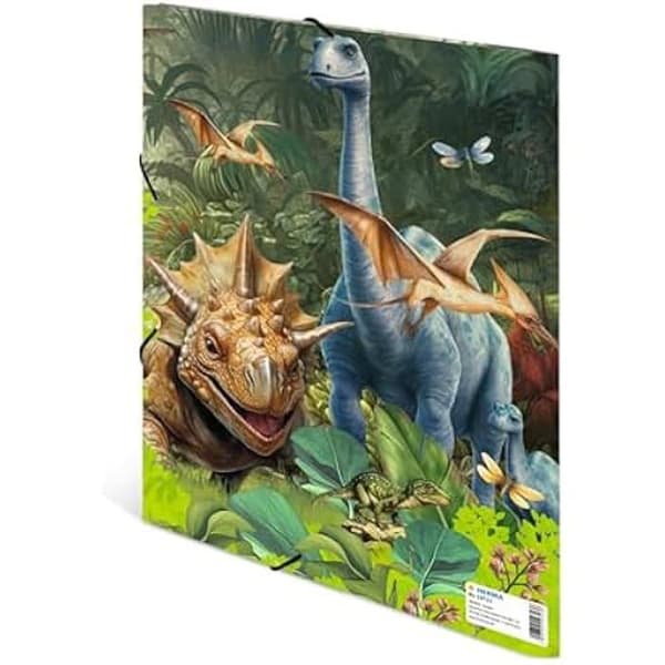 A4 dokumentmappe - HERMA - Dino World - Styvt kartong - Innvendig trykk - Gummibånd