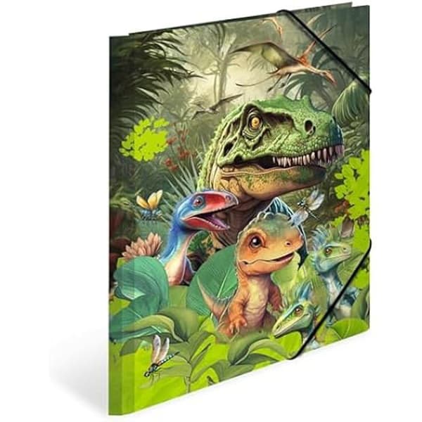 A4 dokumentmappe - HERMA - Dino World - Styvt kartong - Innvendig trykk - Gummibånd
