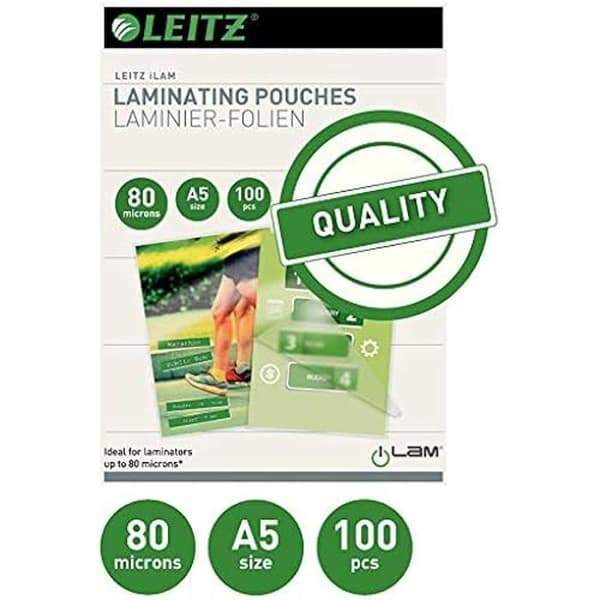 Leitz 33817 - Paket med 100 termiska lamineringsfickor A5-format tjocklek 80 mikron