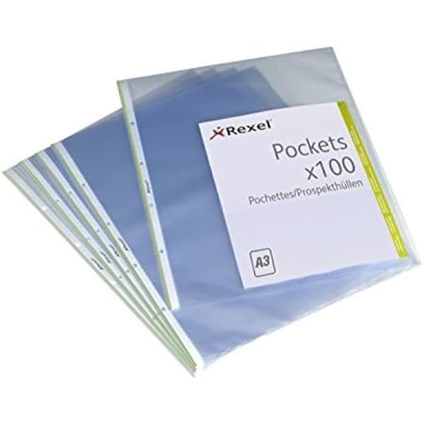 Transparenta plastfickor - REXEL - A3 - Förpackning med 100 - 80 mikron - Porträttorientering