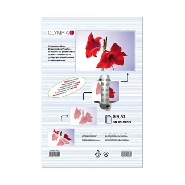 Plastfickor - Olympia - A3 - 80 mikron - 25 ark - Referens 9182