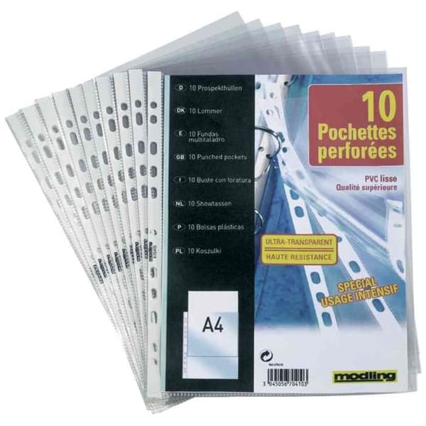 A4 perforerade fickor i PP 8/100e Cristal Lot d
