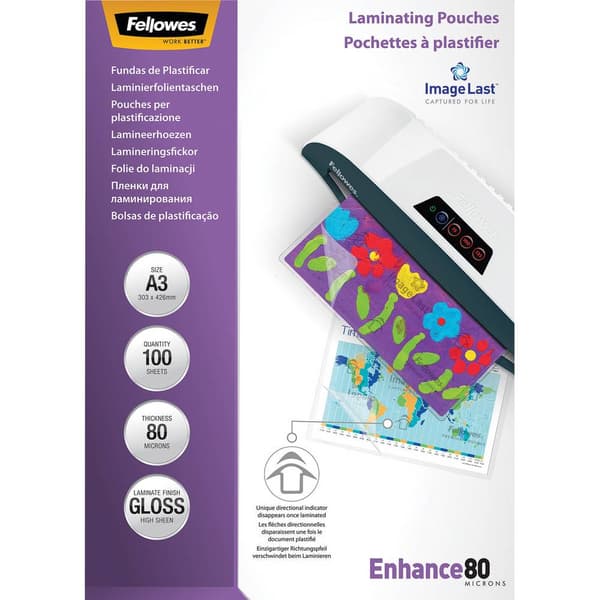Fellowes Lamineringsfilm DIN A3 80 micron glänsande 100 st