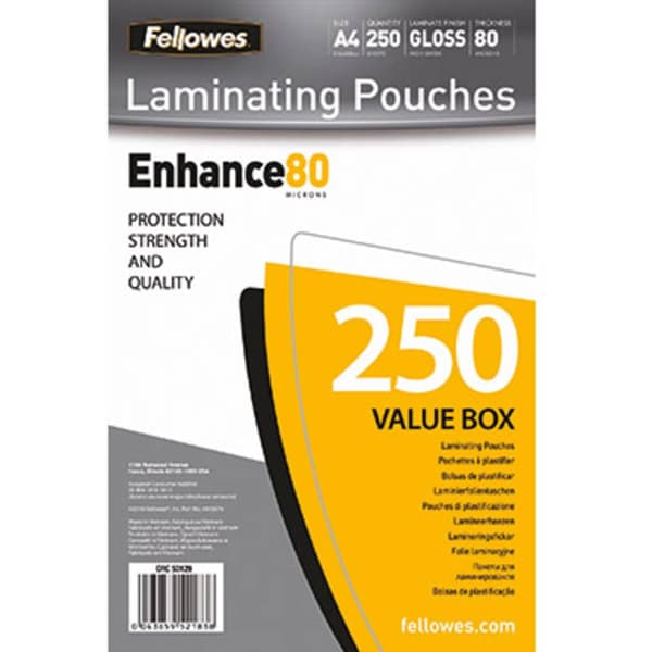 Fellowes Lamineringsfilm DIN A4 80 micron glänsande 250 st