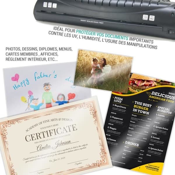 Pack Laminator A3 A4 A5 A6 A7 med 100 A4 lamineringspåsar