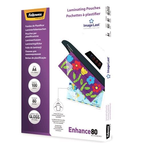 Fellowes | Laminating Pouch PREMIUM | A4 | Clear | Enhance 80 Micron thickness, 216x303 mm - A4, 100 pcs; Unique directional arrow quality mark disapp