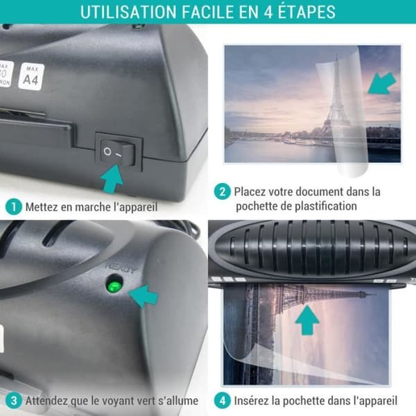 Plastifierare - TEXET - A4 A5 A6 A7 - Värmer på 3 minuter - Startkit inkluderat - 160 mikron