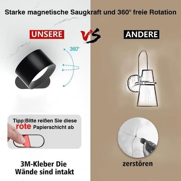 Vägglampa inomhus med fjärrkontroll, LED Touch Control Vägglampa 5 ljusstyrkanivåer 7 färger, 360° roterbar, svart