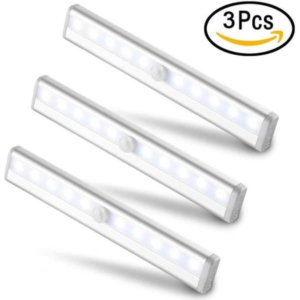 Set med 3st 10LED trådlös skåpljus med rörelsesensor för garderob, garderob, trappa, garderob, hall, skåp