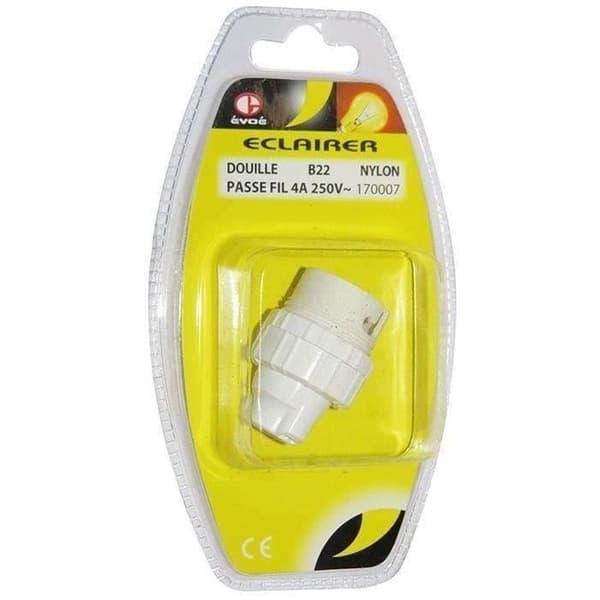 Douille B22 nylon DB med genomgång för kabel