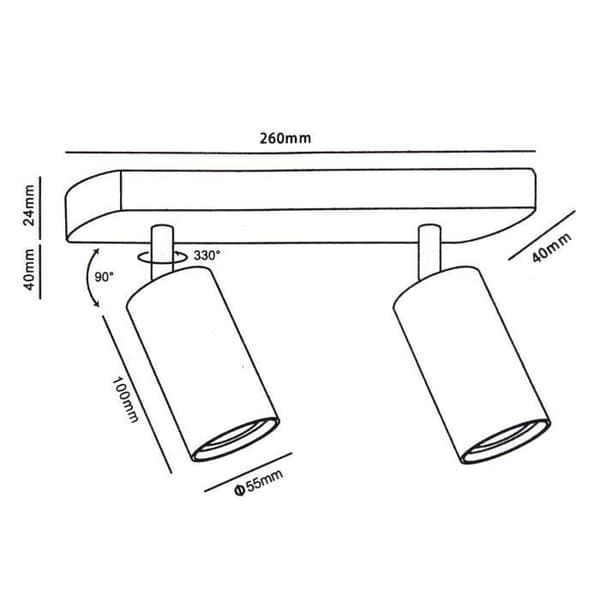 Tak/vägglampa, Maclean MCE452 B spot, mobil, aluminium, 2xGU10, 55x100mm, matt svart