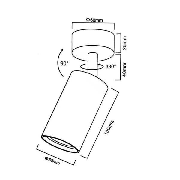 Maclean MCE451 B spot tak/vägglampa, mobil, aluminium, 1xGU10, 55x100mm, matt svart