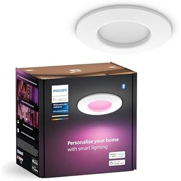 Philips Hue inbyggd spot, 90mm, vitt och färgat ljus, Bluetooth-kompatibel, röststyrning med Alexa, Apple Home Vit