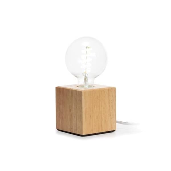 Lampfot - VELLIGHT - kubisk i ek - kabel 150 cm - strömbrytare