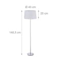 Miniatyrbild 4 av 6: Relaxdays golvlampa med skärm, förkromad fot, E 27, d 40 cm, för vardagsrum, stående, 148,5 cm, vit.