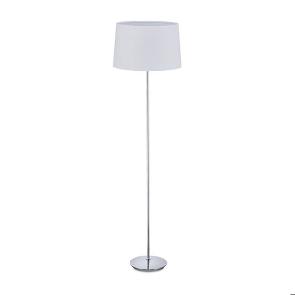 Relaxdays golvlampa med skärm, förkromad fot, E 27, d 40 cm, för vardagsrum, stående, 148,5 cm, vit.
