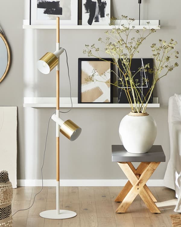 Golvlampa Vit och Guld Rund med Moderna Vintage Lampskärmar