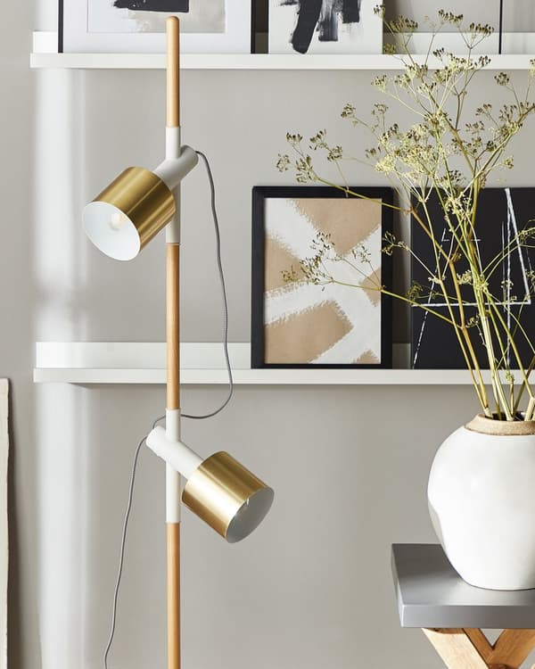 Golvlampa Vit och Guld Rund med Moderna Vintage Lampskärmar