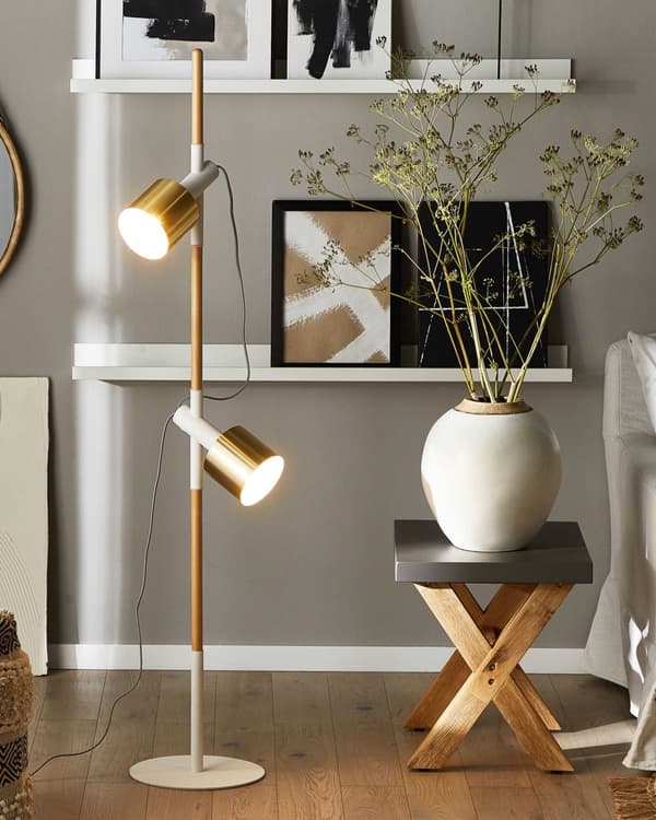 Golvlampa Vit och Guld Rund med Moderna Vintage Lampskärmar