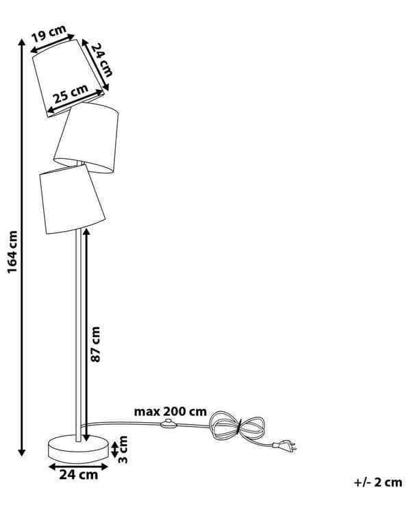 Golvlampa Grå Metall 164 cm Tre Dekorativa Lampskärmar Moderna