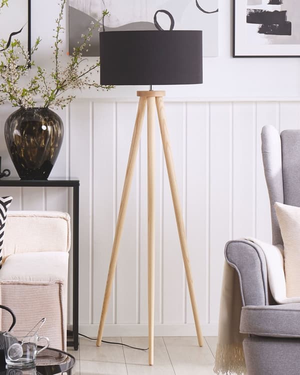 Golvlampa Svart Ljus Ek 142 cm Rund Stativ Modern Lampskärm