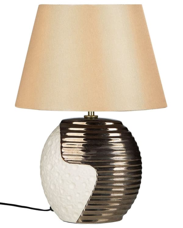 Bordslampa Koppar Beige Keramik Tyg Trumskärm Sänglampa Nattlampa