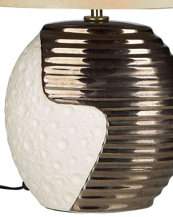 Bordslampa Koppar Beige Keramik Tyg Trumskärm Sänglampa Nattlampa