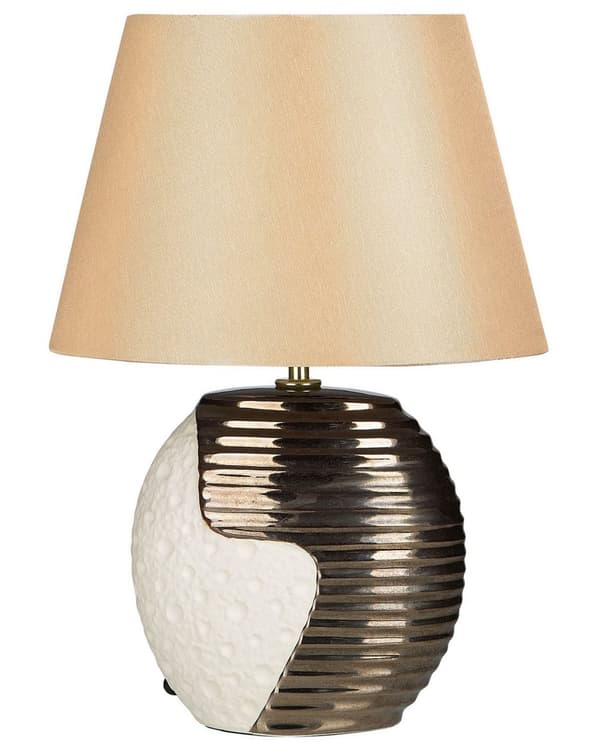 Bordslampa Koppar Beige Keramik Tyg Trumskärm Sänglampa Nattlampa