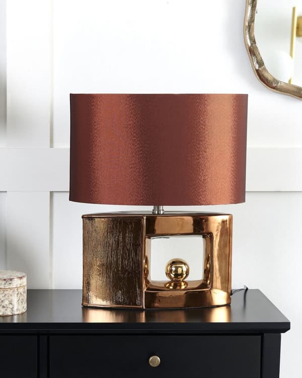 Bordslampa Brun Keramik Tyg Trumskärm Sänglampa Nattlampa