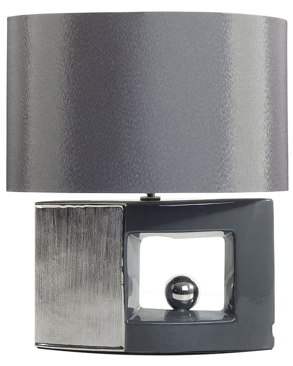 Bordslampa Grå Keramik Tyg Trumskärm Sänglampa Nattlampa