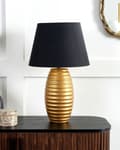 Miniatyrbild 4 av 6: Bordslampa Guld Keramik Svart Tyg Konformad Skärm Sänglampa