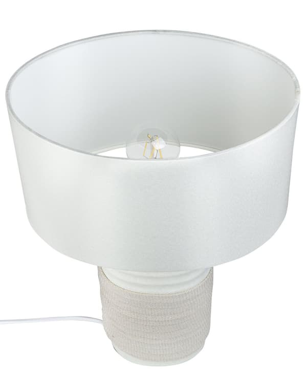 Bordslampa Beige Keramik Linne Trumskärm Sänglampa Nattlampa