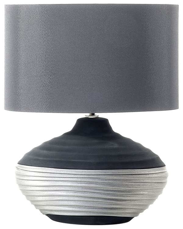 Bordslampa Grå Keramik Konstsilke Trumformad Skärm Sänglampa Sovrum Nattlampa
