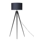 Miniatyrbild 4 av 8: Stående Golvlampa Svart Stativ Cylindrisk Lampskärm