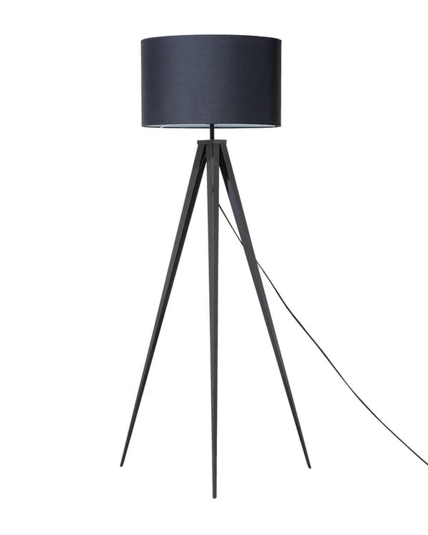 Stående Golvlampa Svart Stativ Cylindrisk Lampskärm