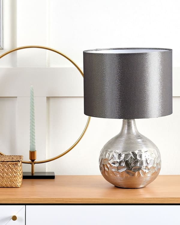 Bordslampa Silver 43 cm Dekorativ Porslin Glamourbas